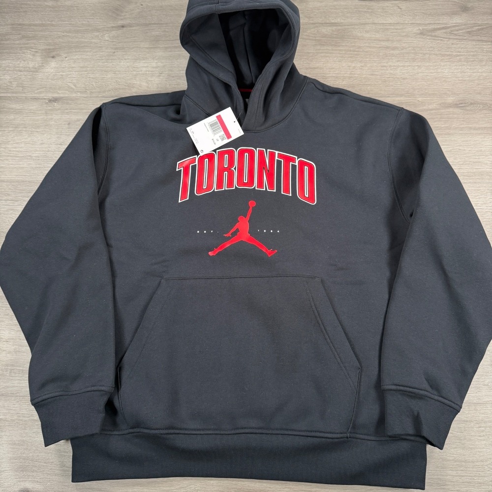 Nike Air Jordan Toronto Hoodie Black Mens Large HQ0424-010 Bred Canada Jumpman